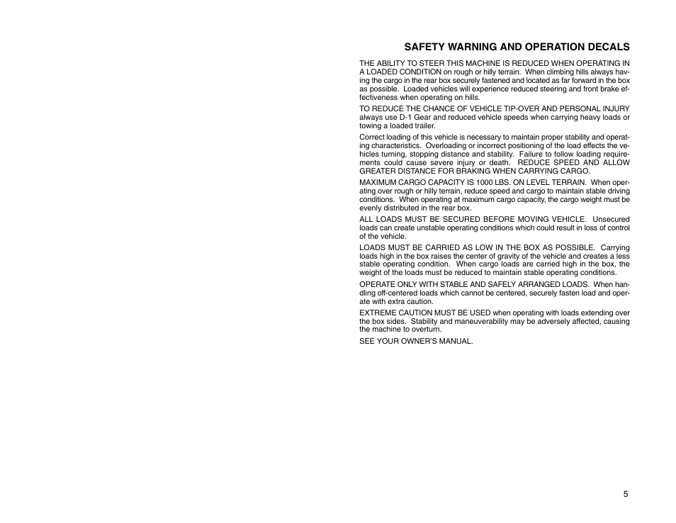 Safety warning and operation decals | Polaris 2009 99 Ranger User Manual | Page 14 / 104