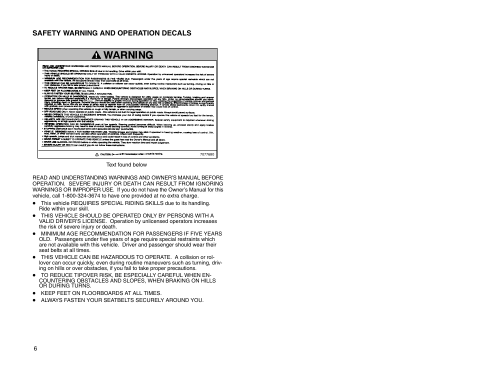 Safety warning and operation decals | Polaris 2009 99 Ranger User Manual | Page 15 / 104