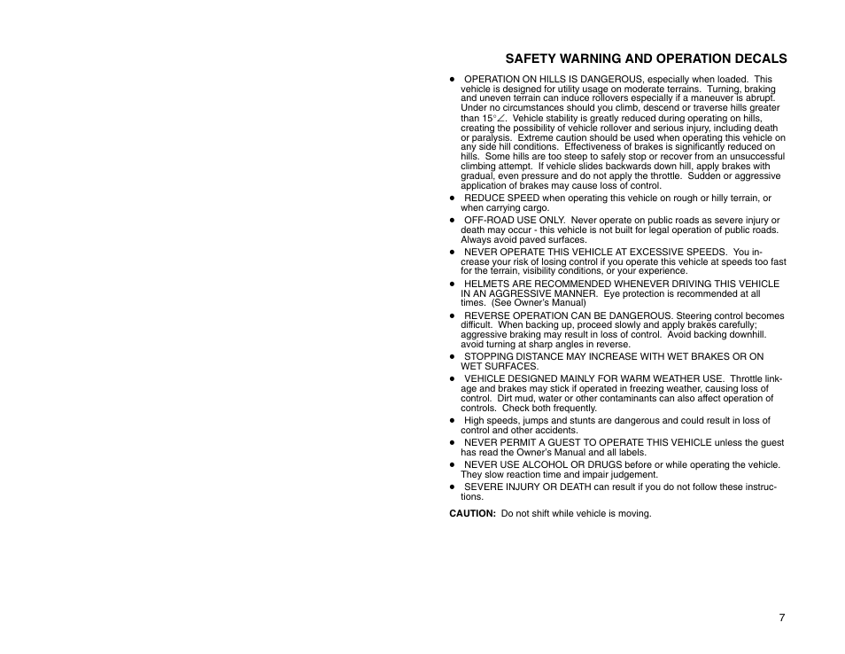 Safety warning and operation decals | Polaris 2009 99 Ranger User Manual | Page 16 / 104