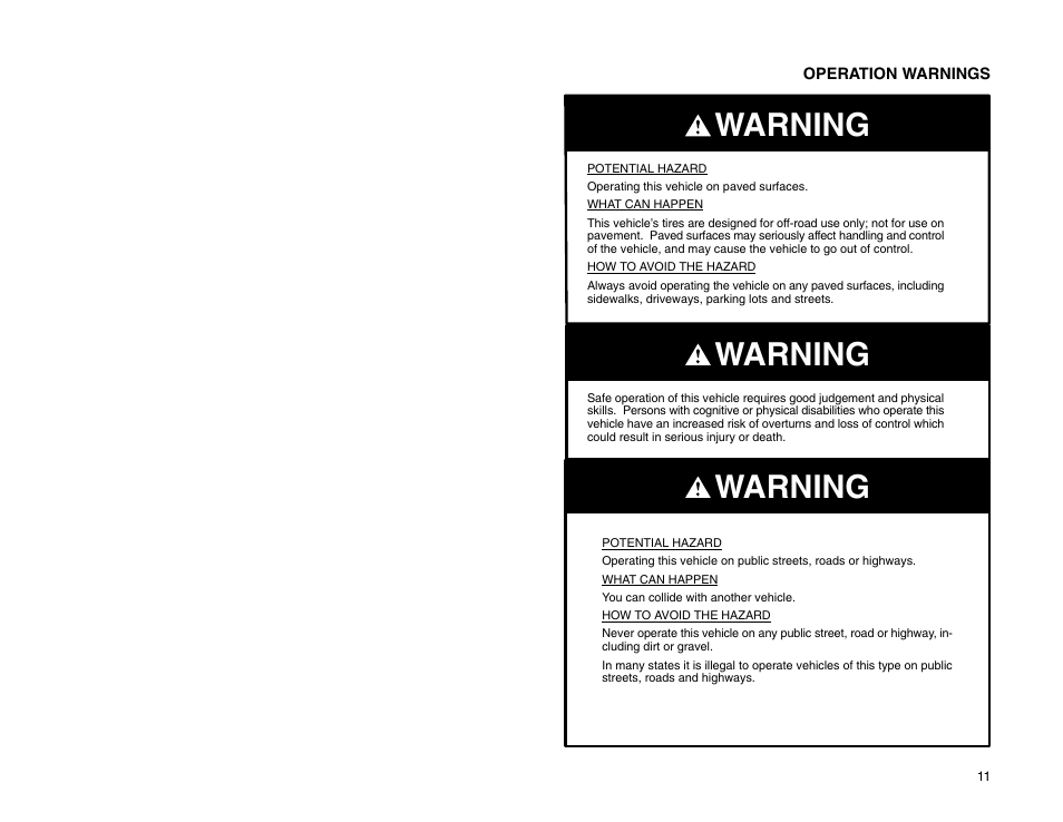 Warning | Polaris 2009 99 Ranger User Manual | Page 20 / 104