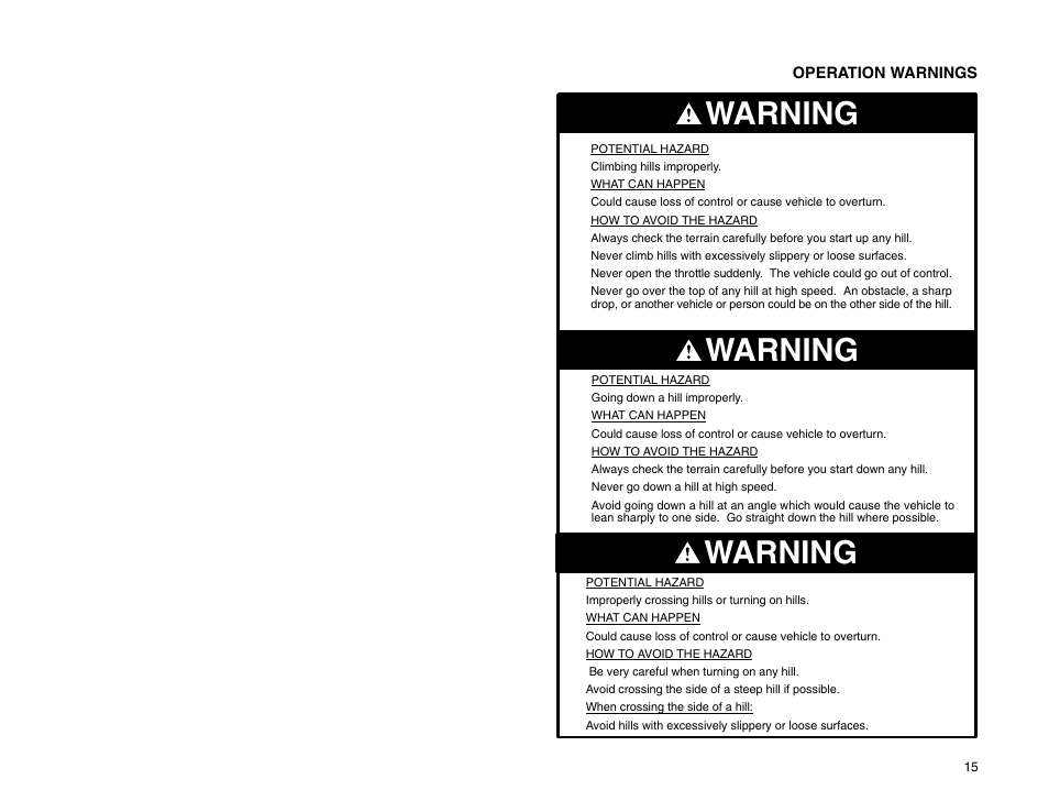 Warning | Polaris 2009 99 Ranger User Manual | Page 24 / 104