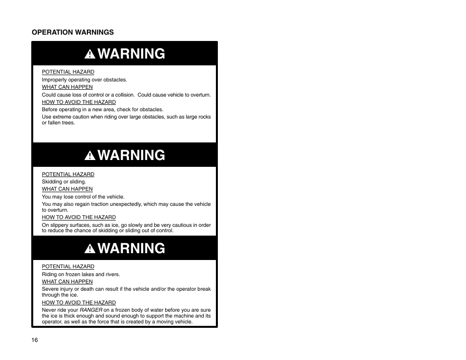 Warning | Polaris 2009 99 Ranger User Manual | Page 25 / 104