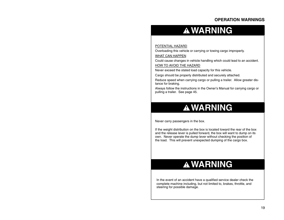 Warning | Polaris 2009 99 Ranger User Manual | Page 28 / 104