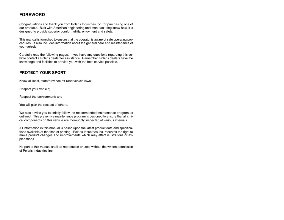 Polaris 2009 99 Ranger User Manual | Page 4 / 104