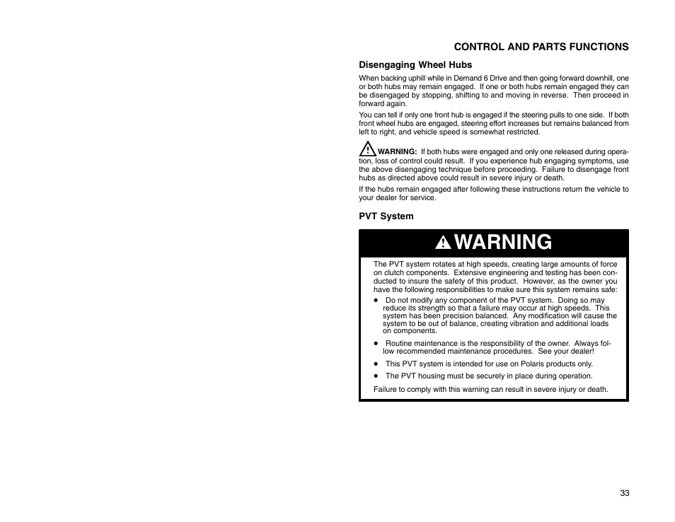 Warning | Polaris 2009 99 Ranger User Manual | Page 42 / 104
