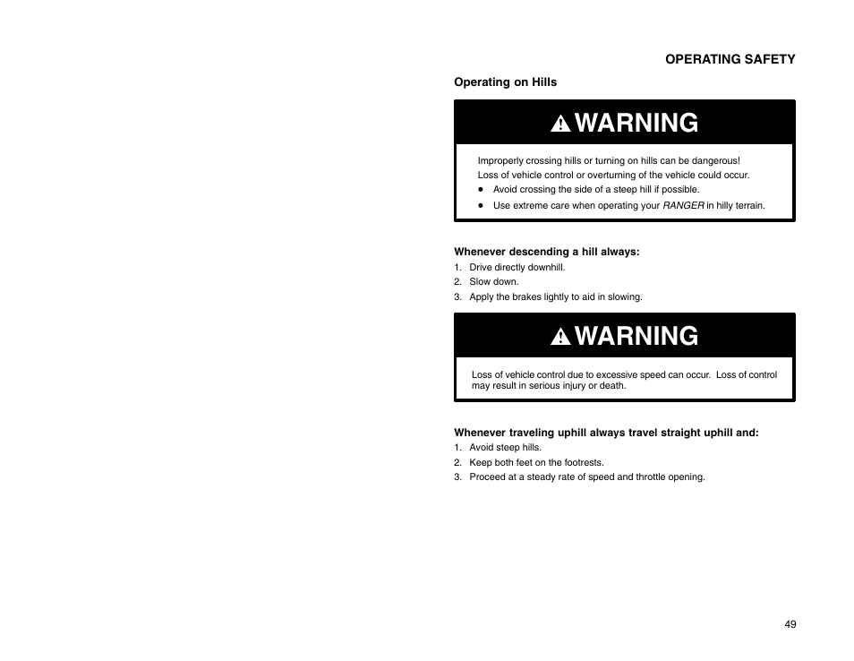 Warning | Polaris 2009 99 Ranger User Manual | Page 58 / 104