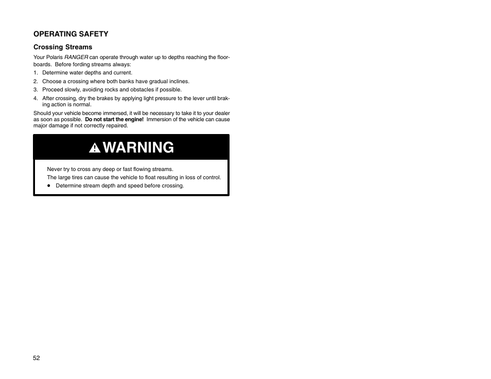 Warning | Polaris 2009 99 Ranger User Manual | Page 61 / 104