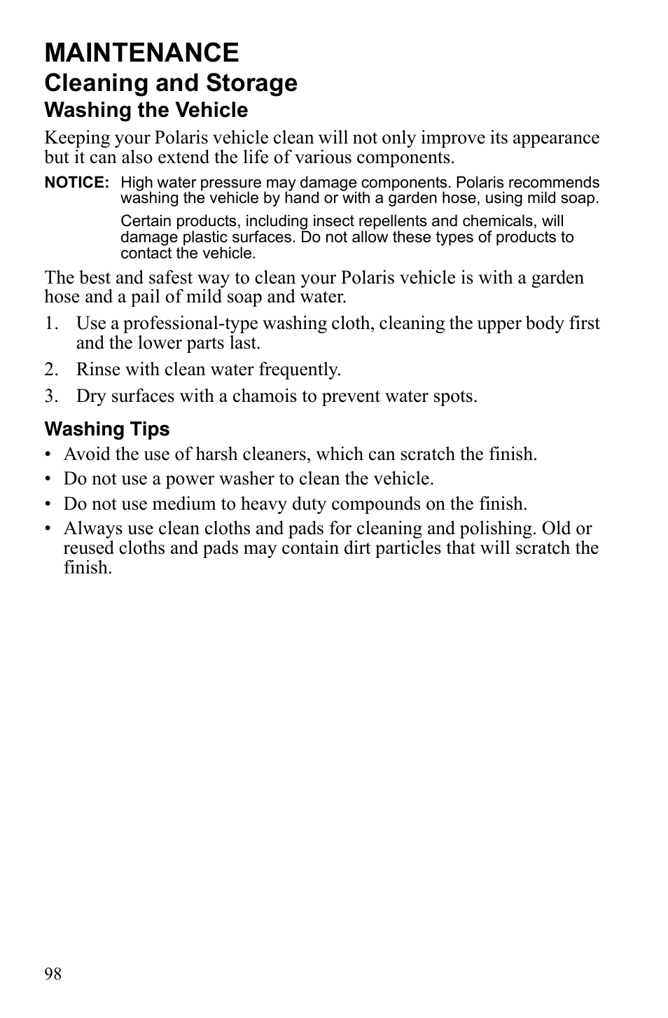 Maintenance, Cleaning and storage | Polaris Sportsman 9922245 User Manual | Page 102 / 133