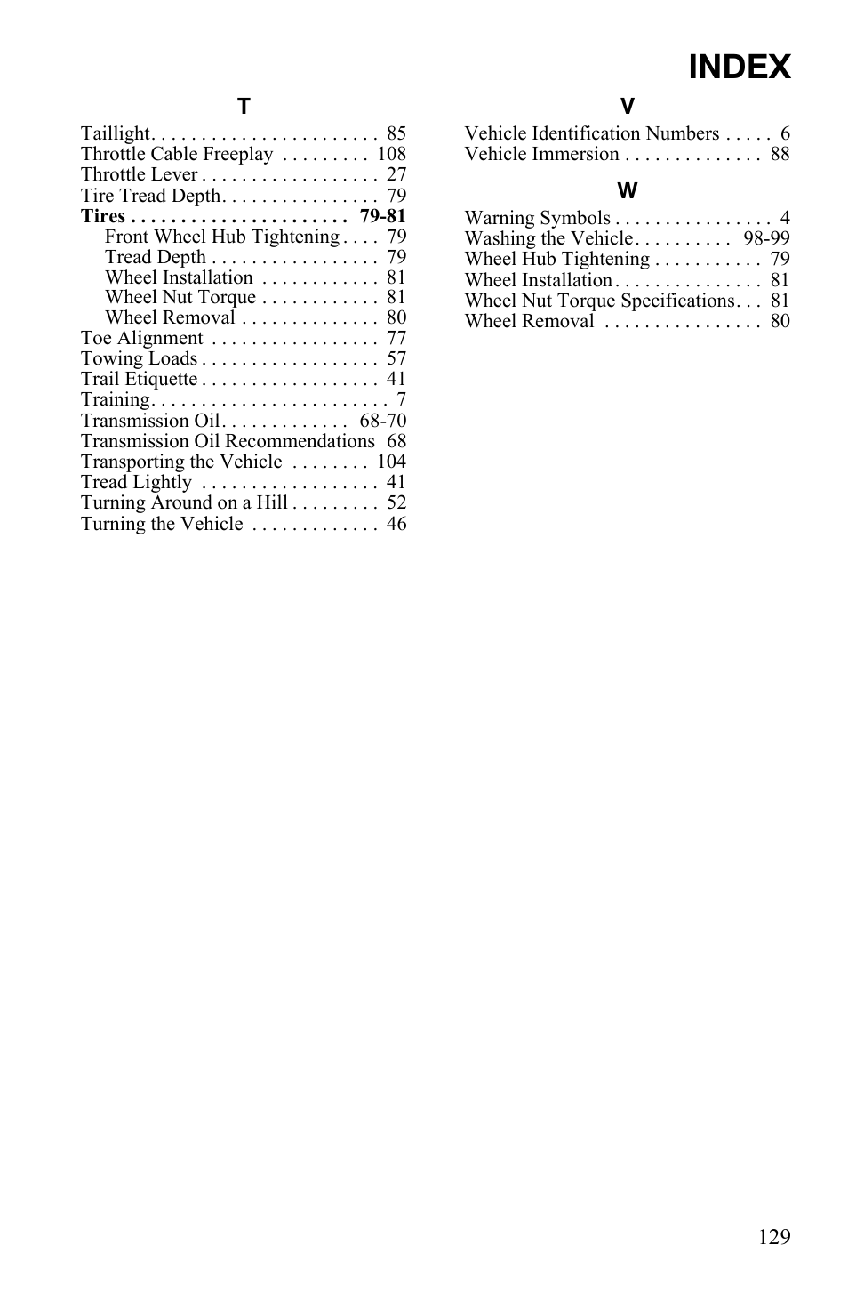 Index | Polaris Sportsman 9922245 User Manual | Page 133 / 133