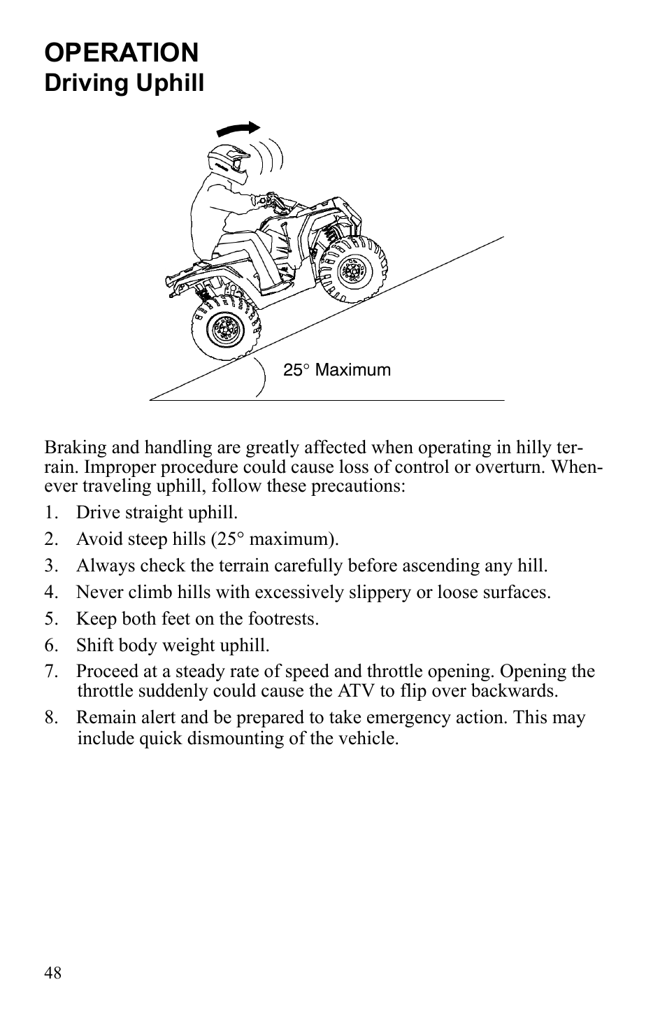 Operation, Driving uphill | Polaris Sportsman 9922245 User Manual | Page 52 / 133