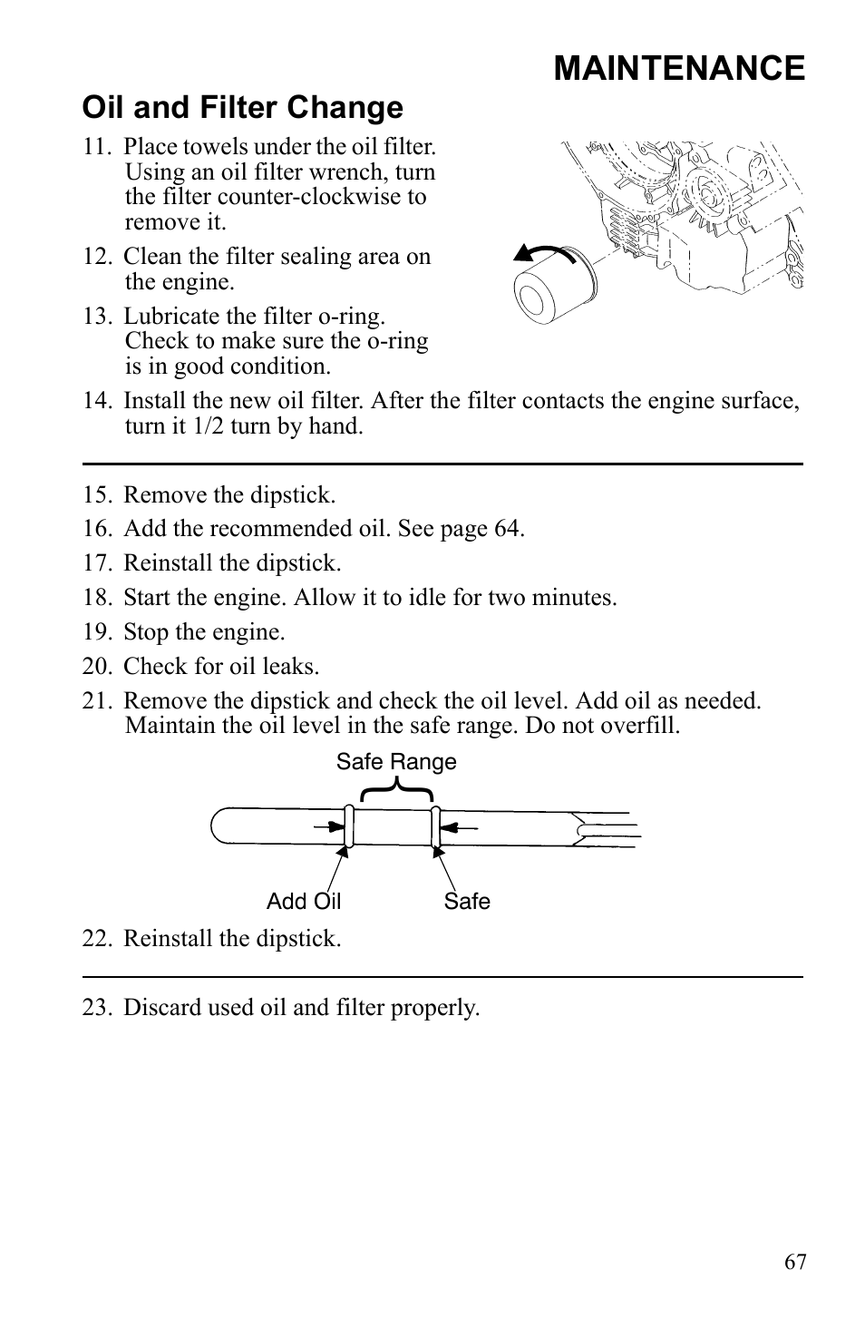 Maintenance, Oil and filter change | Polaris Sportsman 9922245 User Manual | Page 71 / 133