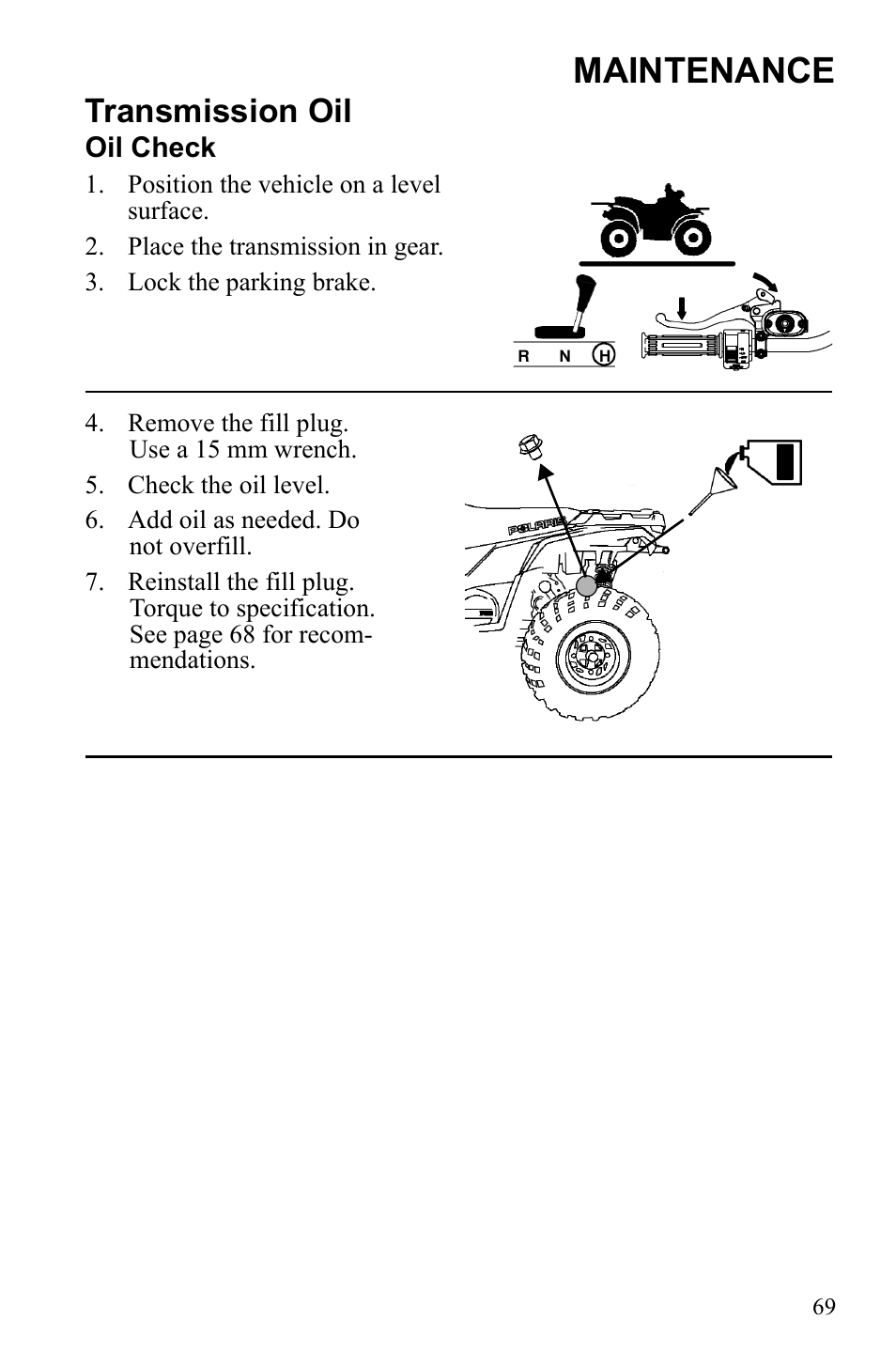 Maintenance, Transmission oil | Polaris Sportsman 9922245 User Manual | Page 73 / 133