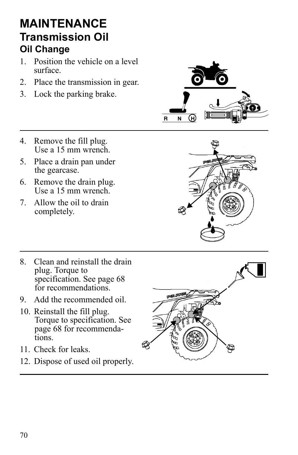 Maintenance, Transmission oil | Polaris Sportsman 9922245 User Manual | Page 74 / 133