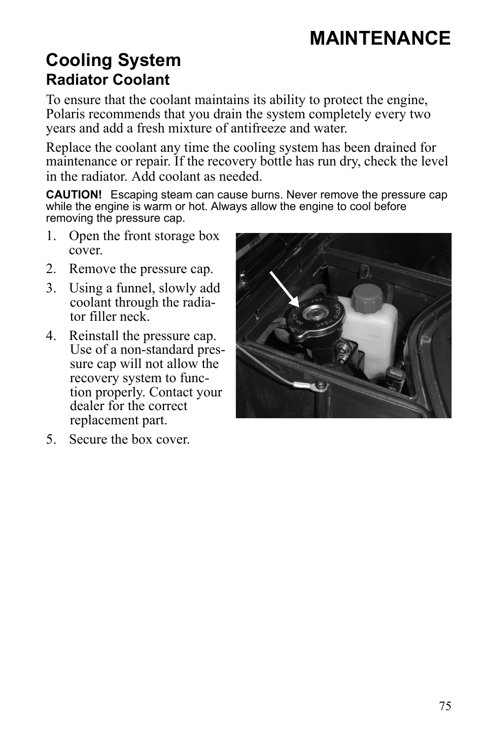 Maintenance, Cooling system | Polaris Sportsman 9922245 User Manual | Page 79 / 133