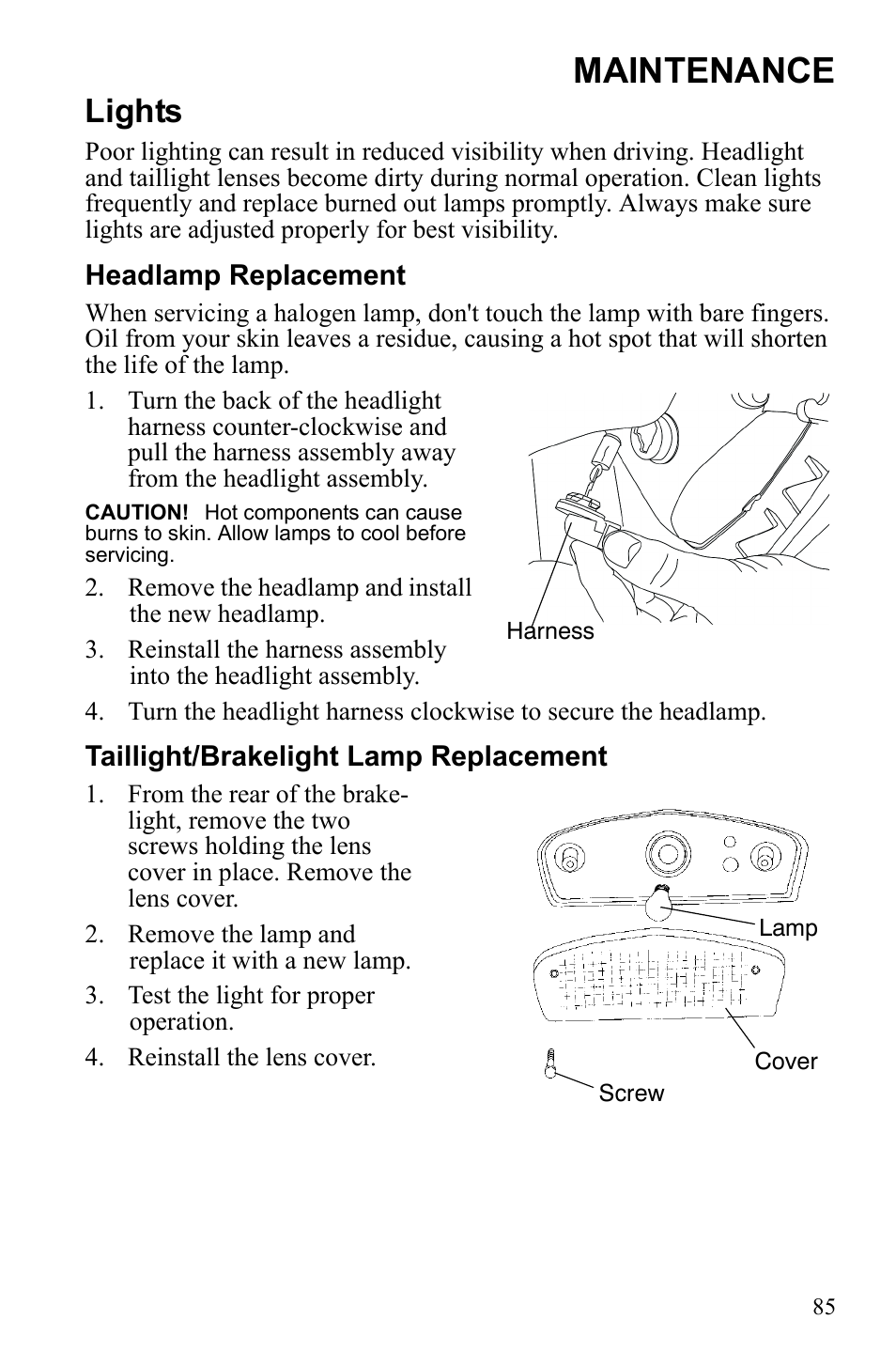 Maintenance, Lights | Polaris Sportsman 9922245 User Manual | Page 89 / 133