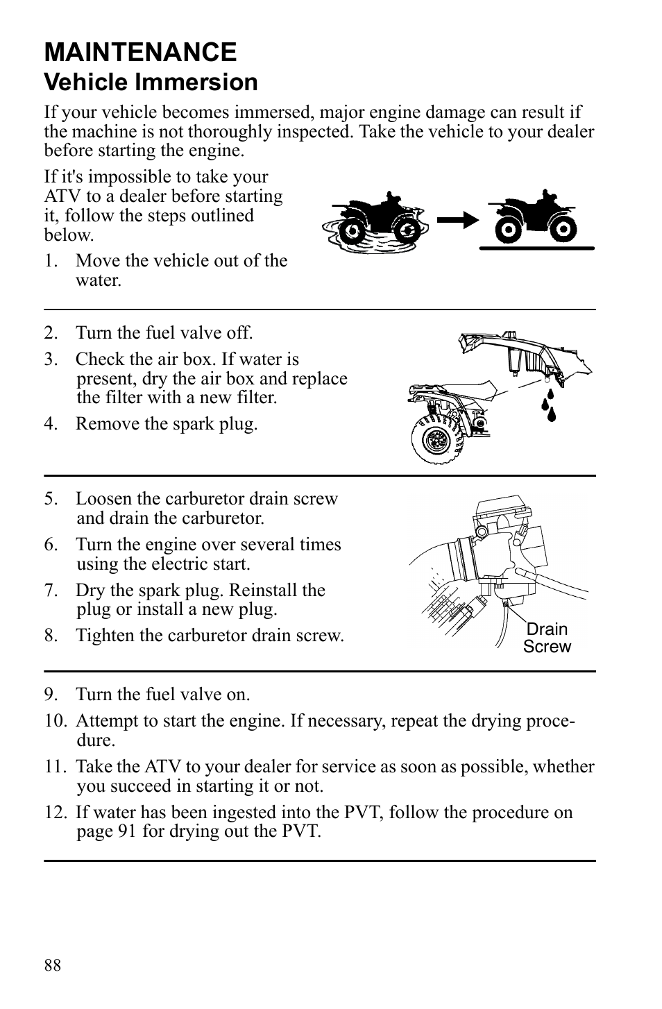 Maintenance, Vehicle immersion | Polaris Sportsman 9922245 User Manual | Page 92 / 133