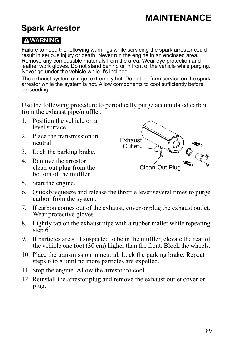 Maintenance, Spark arrestor | Polaris Sportsman 9922245 User Manual | Page 93 / 133