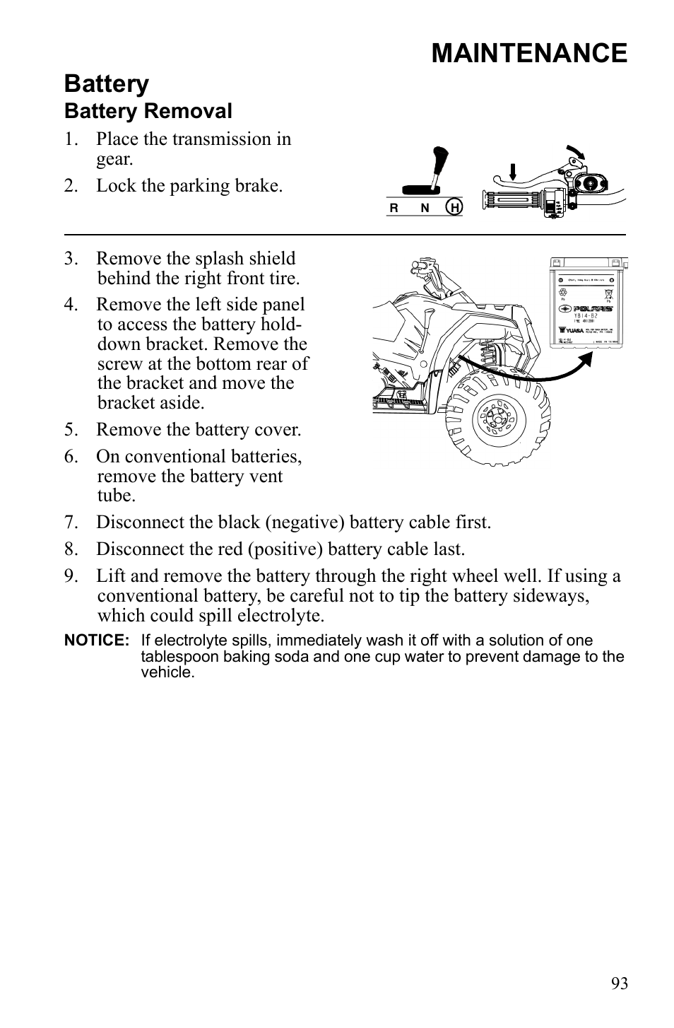 Maintenance, Battery | Polaris Sportsman 9922245 User Manual | Page 97 / 133