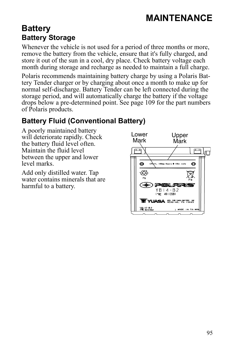 Maintenance, Battery | Polaris Sportsman 9922245 User Manual | Page 99 / 133