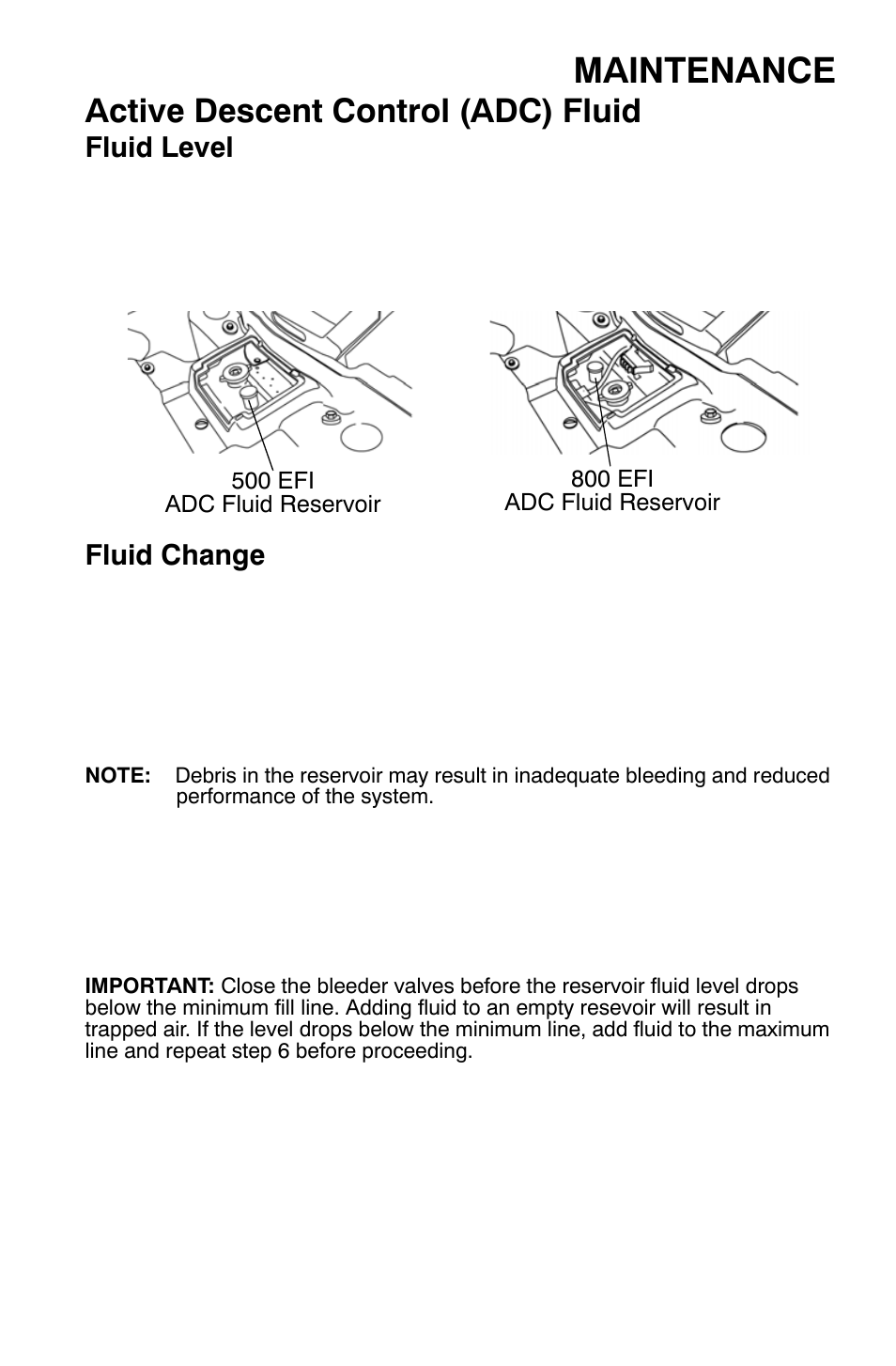 Maintenance, Active descent control (adc) fluid, Fluid level | Fluid change | Polaris Sportsman 9920632 User Manual | Page 104 / 161