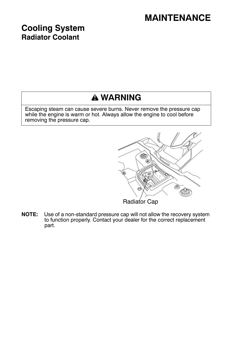 Maintenance, Cooling system, Warning | Polaris Sportsman 9920632 User Manual | Page 106 / 161