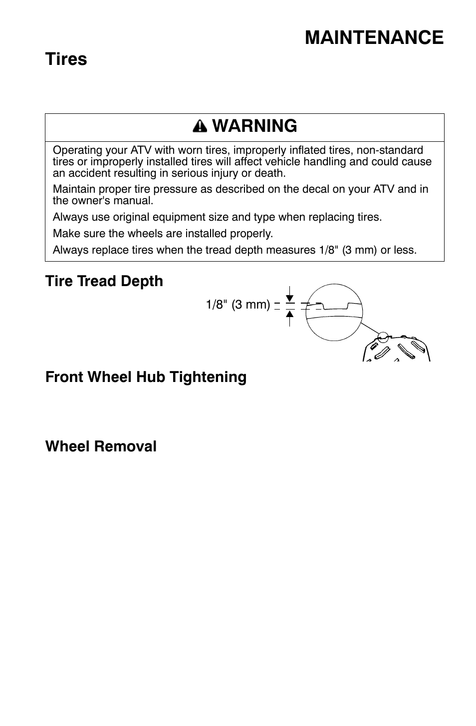 Maintenance, Tires, Warning | Polaris Sportsman 9920632 User Manual | Page 110 / 161