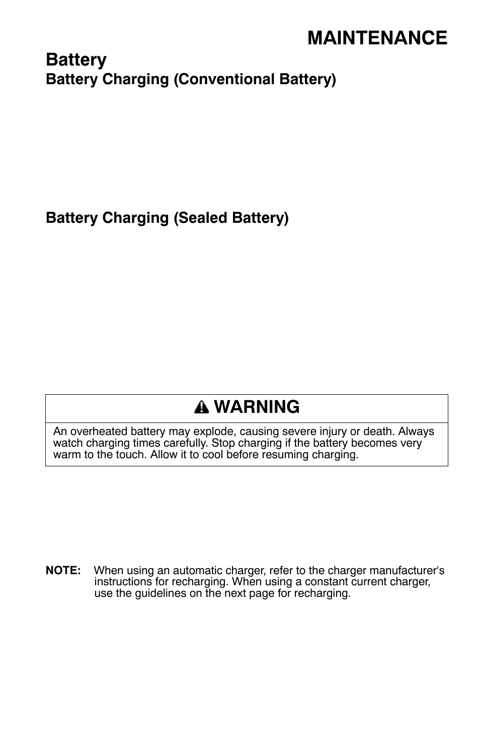 Maintenance, Battery, Warning | Polaris Sportsman 9920632 User Manual | Page 130 / 161