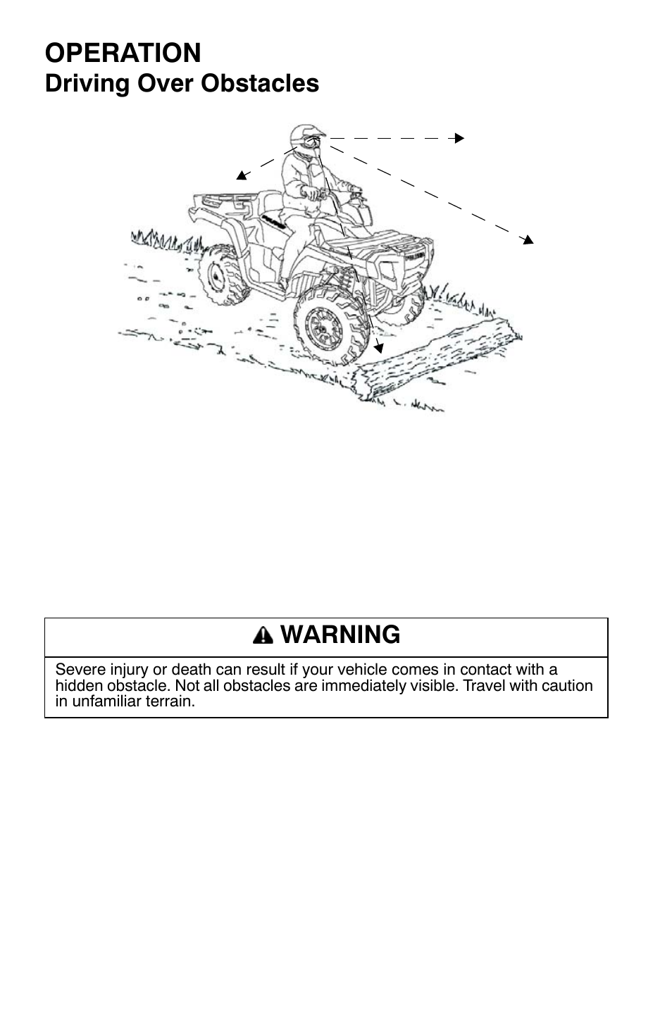 Operation, Driving over obstacles, Warning | Polaris Sportsman 9920632 User Manual | Page 83 / 161