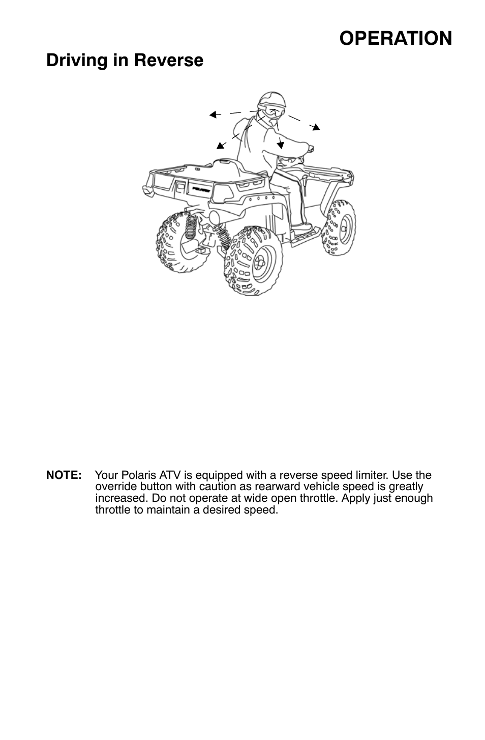 Operation, Driving in reverse | Polaris Sportsman 9920632 User Manual | Page 86 / 161