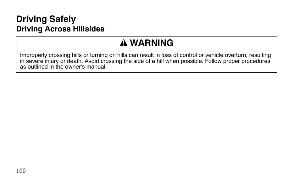 Driving safely, Warning | Polaris Sportsman 9921483 User Manual | Page 103 / 207