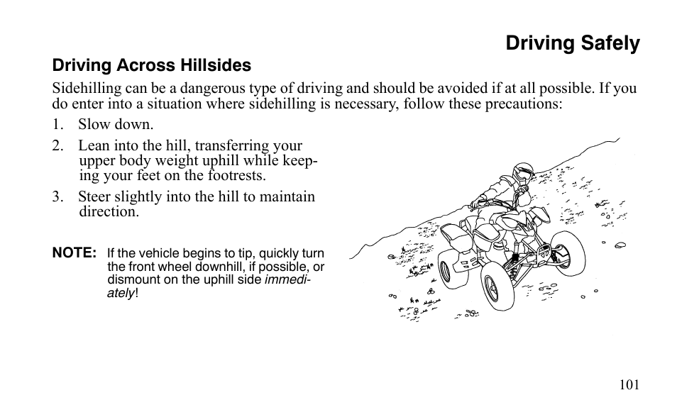 Driving safely | Polaris Sportsman 9921483 User Manual | Page 104 / 207