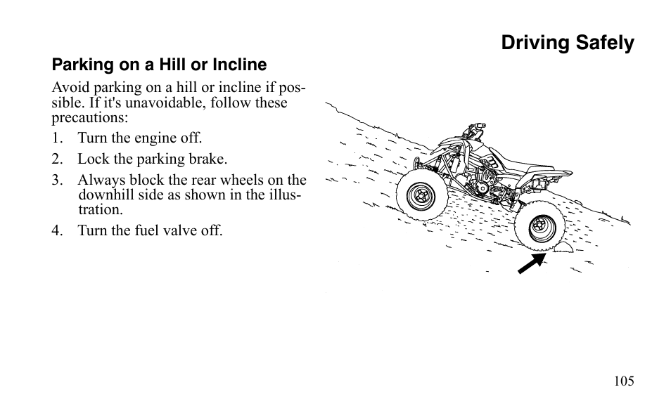 Driving safely | Polaris Sportsman 9921483 User Manual | Page 108 / 207