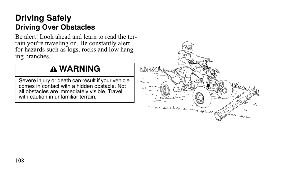 Driving safely, Warning | Polaris Sportsman 9921483 User Manual | Page 111 / 207