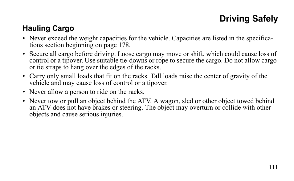 Driving safely | Polaris Sportsman 9921483 User Manual | Page 114 / 207