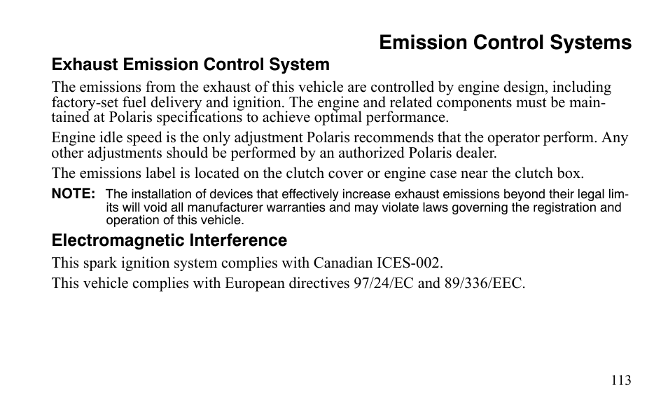 Emission control systems | Polaris Sportsman 9921483 User Manual | Page 116 / 207