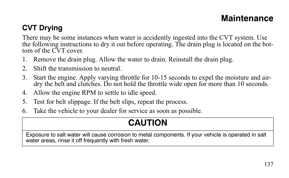 Maintenance, Caution | Polaris Sportsman 9921483 User Manual | Page 140 / 207