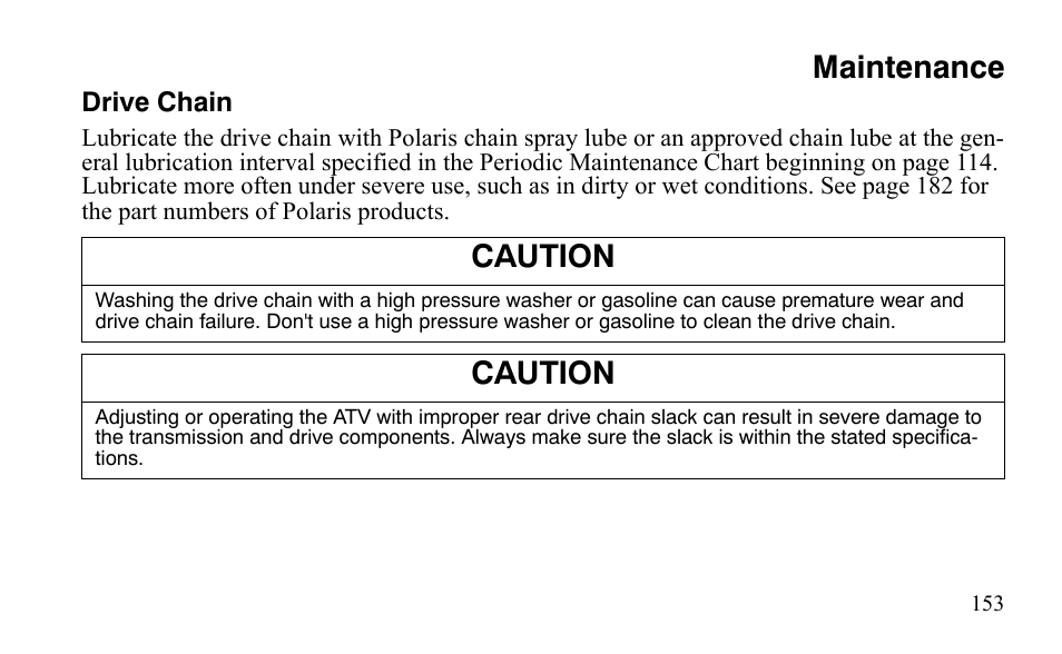 Maintenance, Caution | Polaris Sportsman 9921483 User Manual | Page 156 / 207