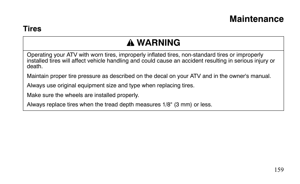 Maintenance, Warning | Polaris Sportsman 9921483 User Manual | Page 162 / 207