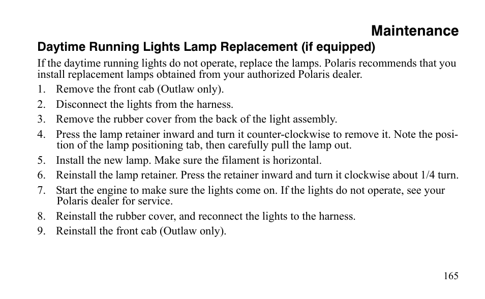 Maintenance | Polaris Sportsman 9921483 User Manual | Page 168 / 207