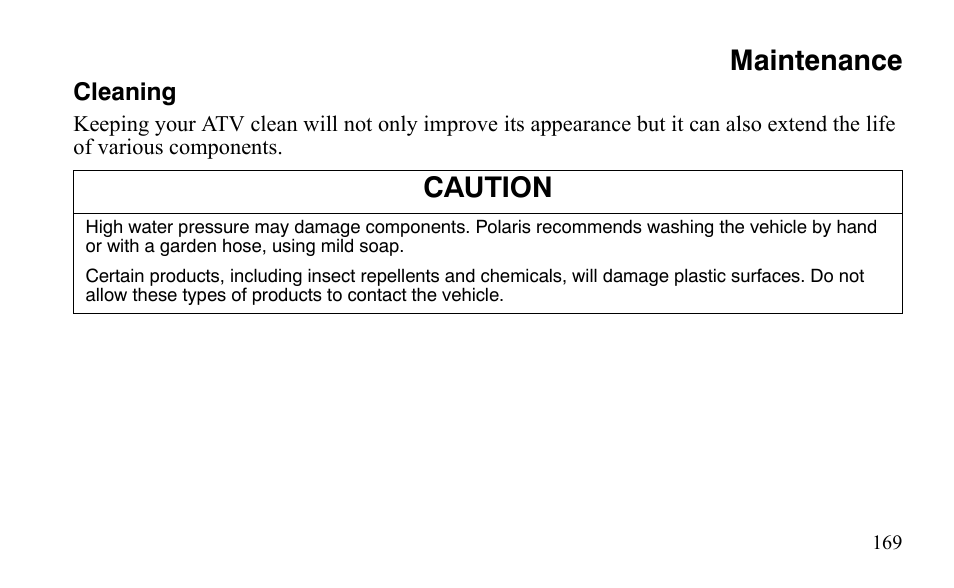Maintenance, Caution | Polaris Sportsman 9921483 User Manual | Page 172 / 207