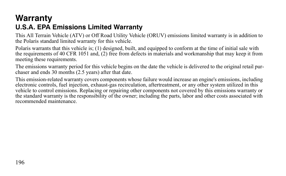 Warranty | Polaris Sportsman 9921483 User Manual | Page 199 / 207