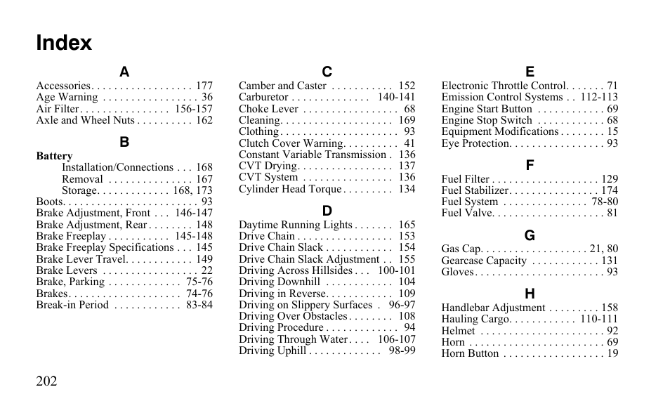 Index | Polaris Sportsman 9921483 User Manual | Page 205 / 207