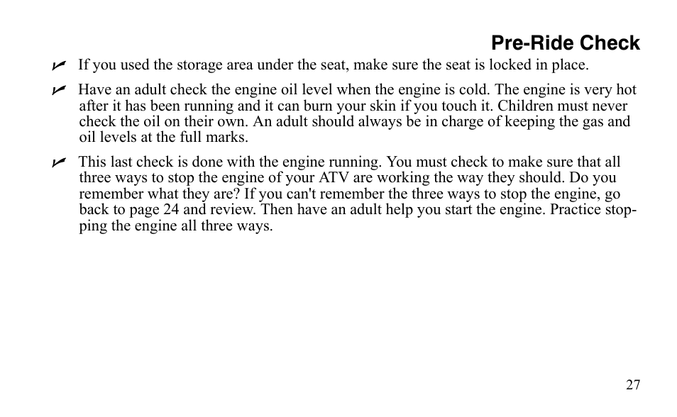 Pre-ride check | Polaris Sportsman 9921483 User Manual | Page 30 / 207