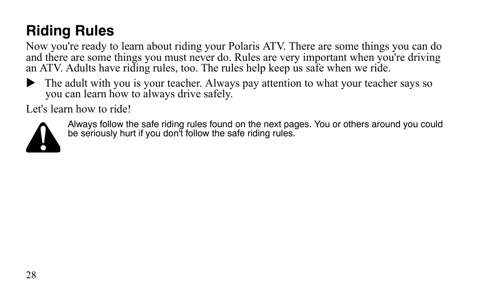 Riding rules | Polaris Sportsman 9921483 User Manual | Page 31 / 207