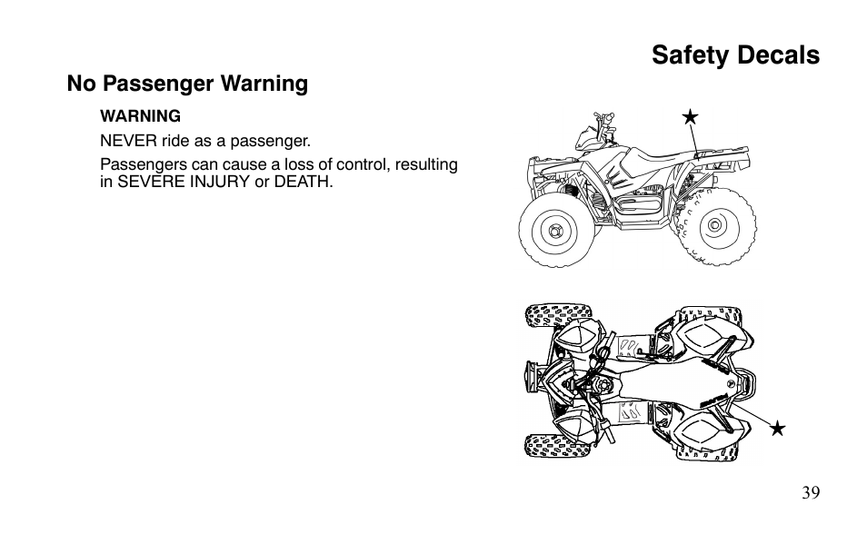 Safety decals | Polaris Sportsman 9921483 User Manual | Page 42 / 207