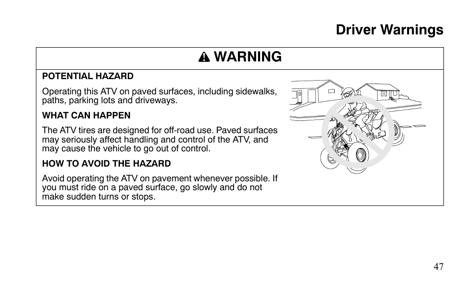 Driver warnings warning | Polaris Sportsman 9921483 User Manual | Page 50 / 207