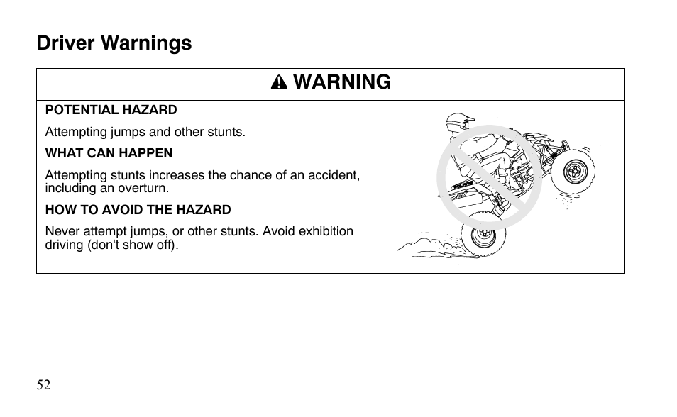 Driver warnings warning | Polaris Sportsman 9921483 User Manual | Page 55 / 207