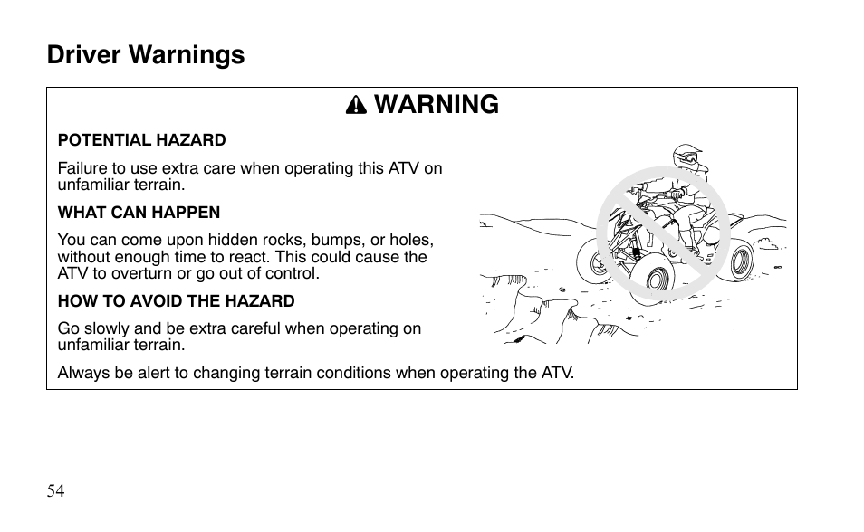 Driver warnings warning | Polaris Sportsman 9921483 User Manual | Page 57 / 207