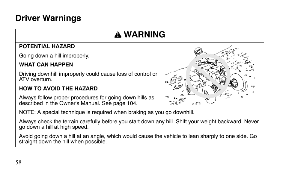 Driver warnings warning | Polaris Sportsman 9921483 User Manual | Page 61 / 207