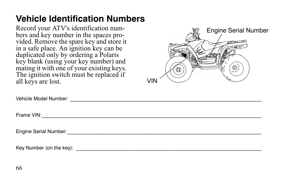 Vehicle identification numbers | Polaris Sportsman 9921483 User Manual | Page 69 / 207